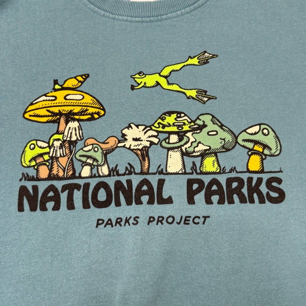 Parks Project Sweatshirt Small Blue National Parks Mushroom Frog Graphic Fleece - Picture 3 of 8
